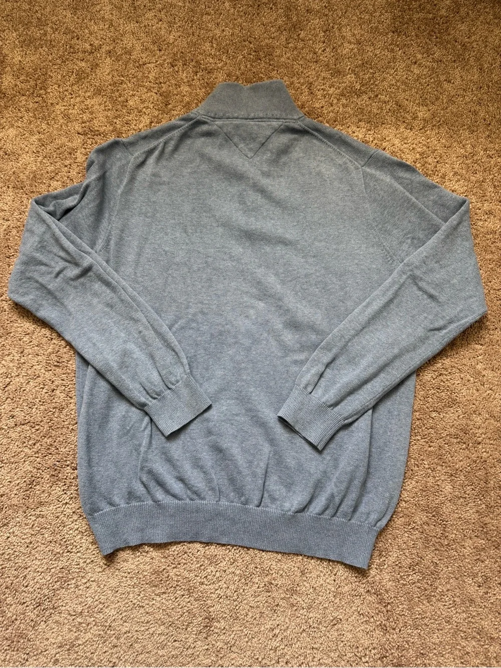 Tommy Hilfiger Mens Blue Quarter Zip Cotton Sweater Mock Neck Sz XL Preppy Golf